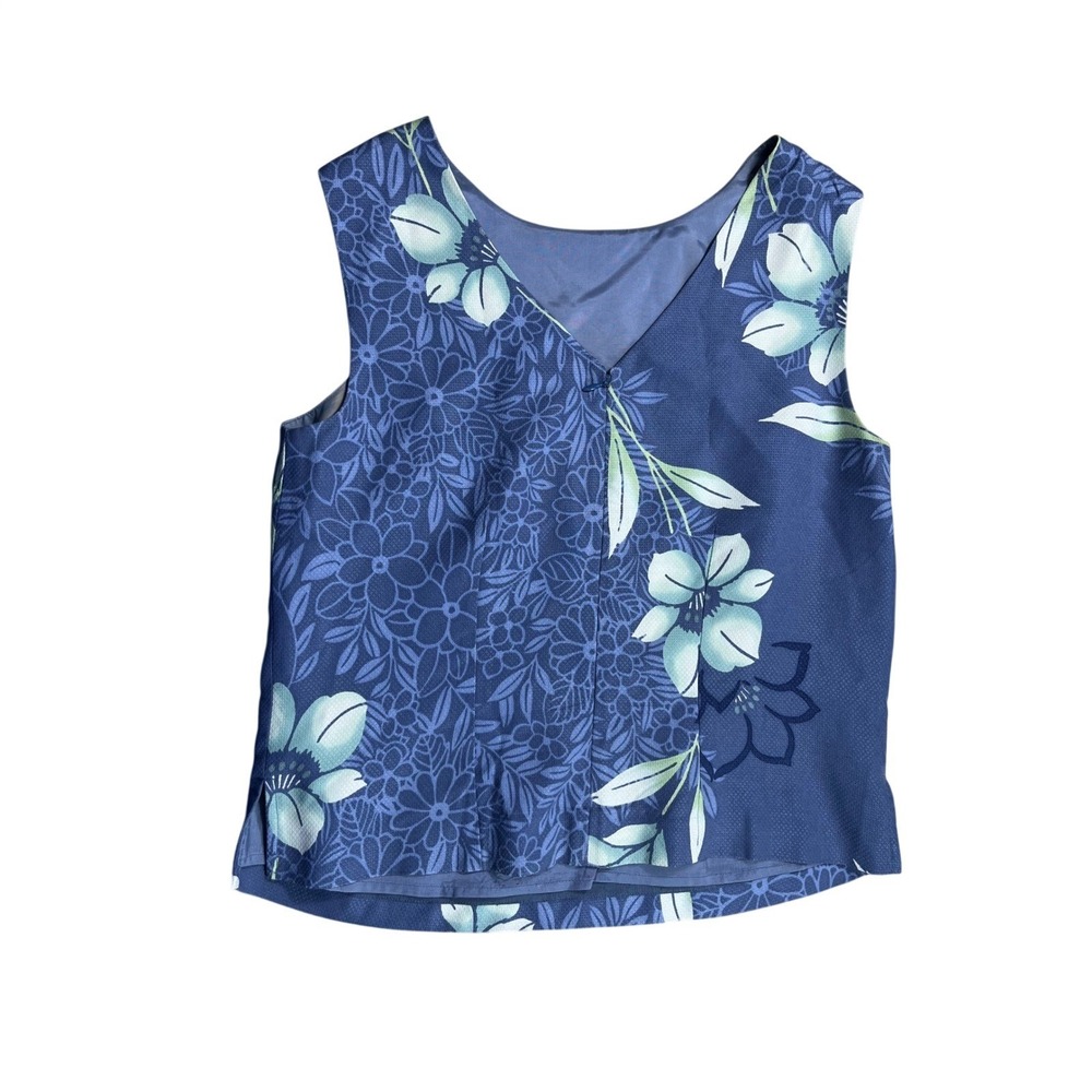 Tommy Bahama 100% Silk Blue Floral Hawaiian Blouse Top XS